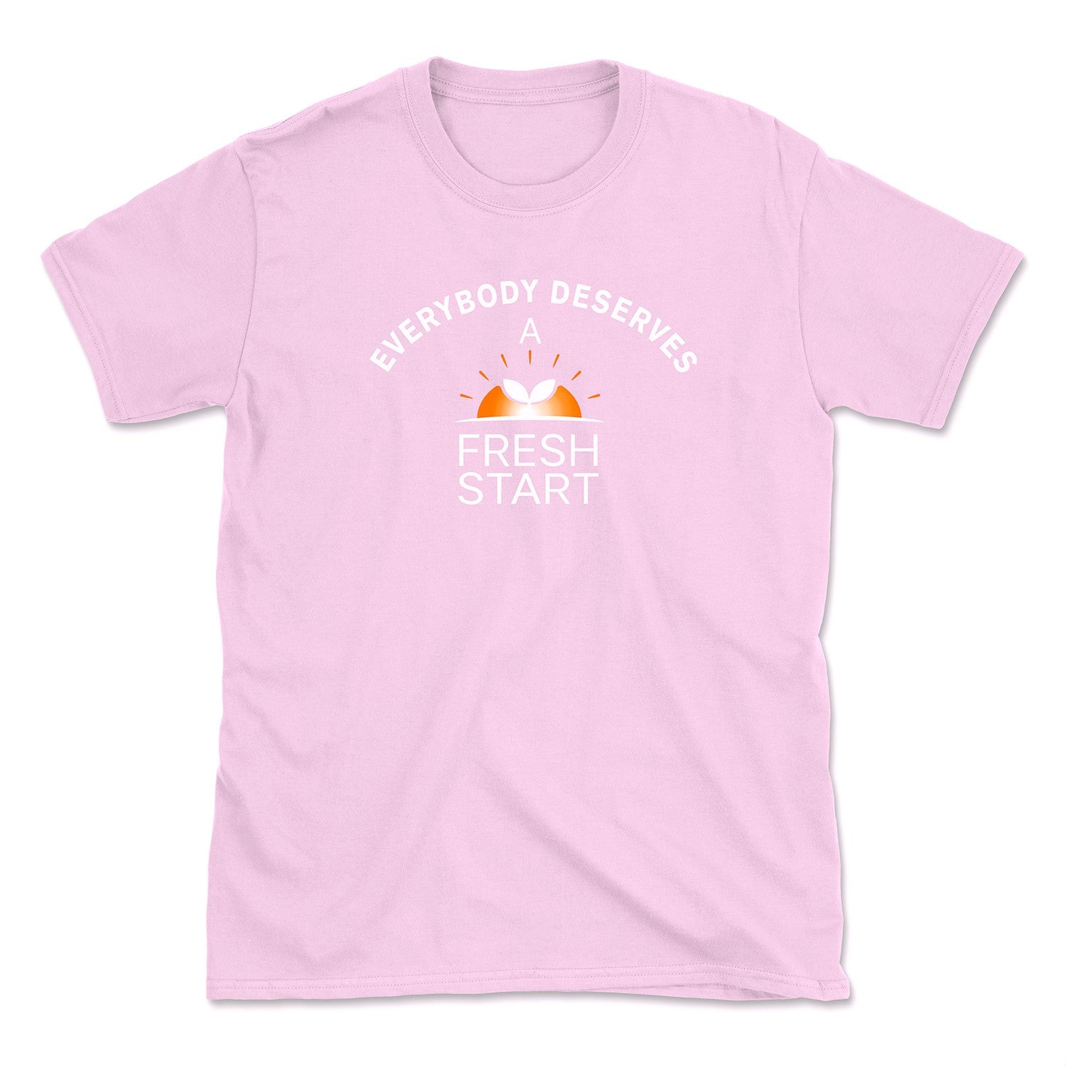 Pink t-shirt with motivational quote on a white background