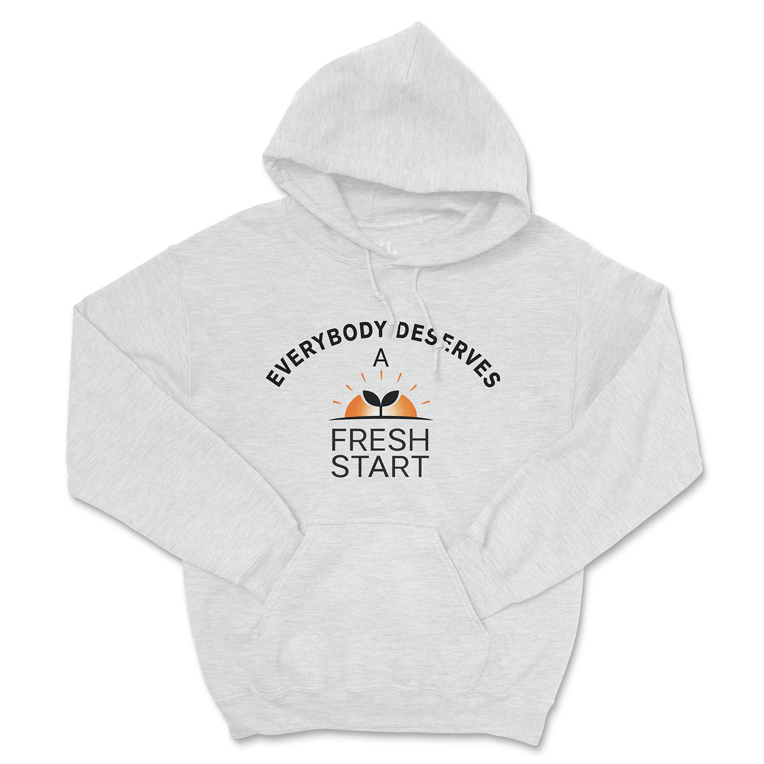 Gray hoodie with motivational text and graphic on a white background