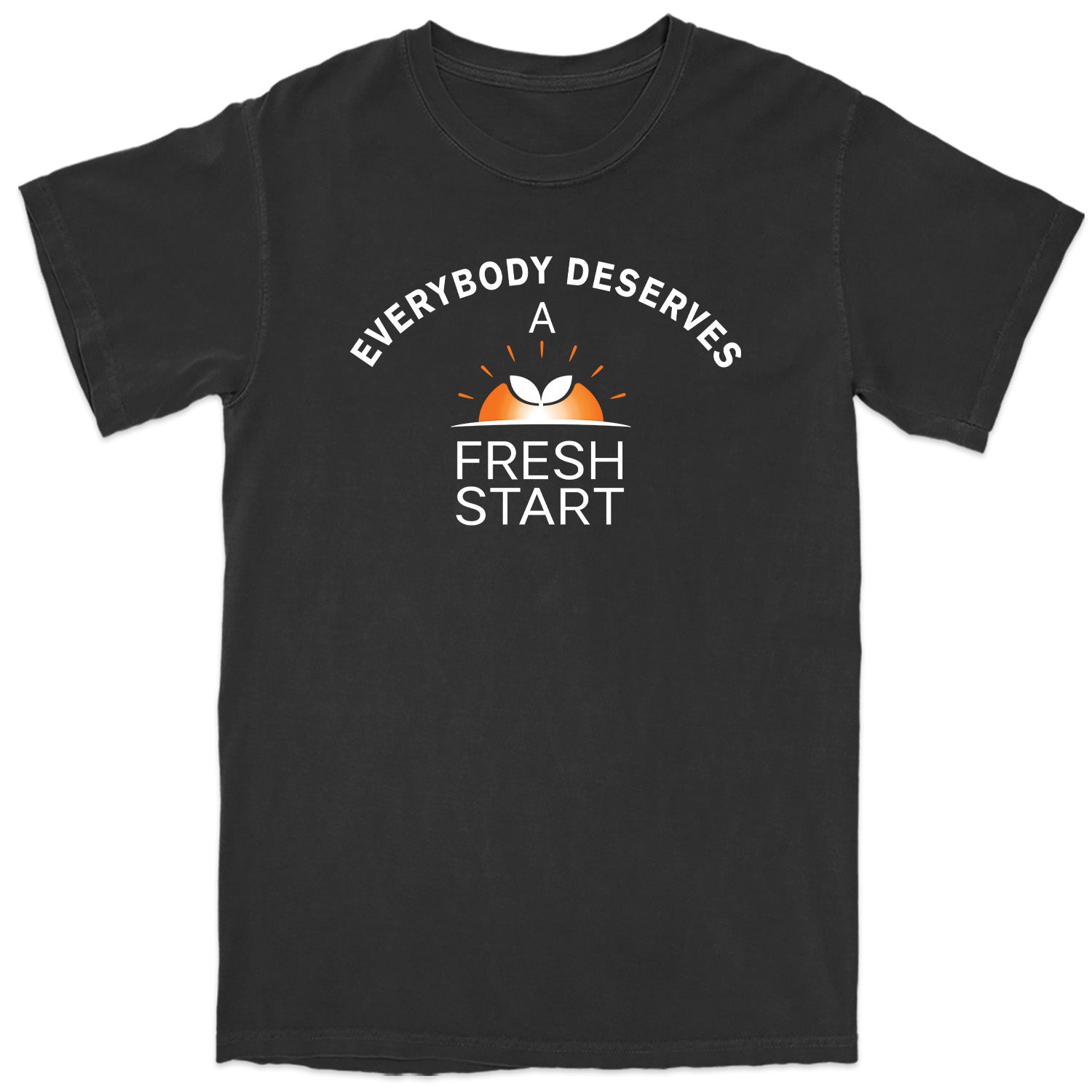 Black t-shirt with motivational quote on a white background