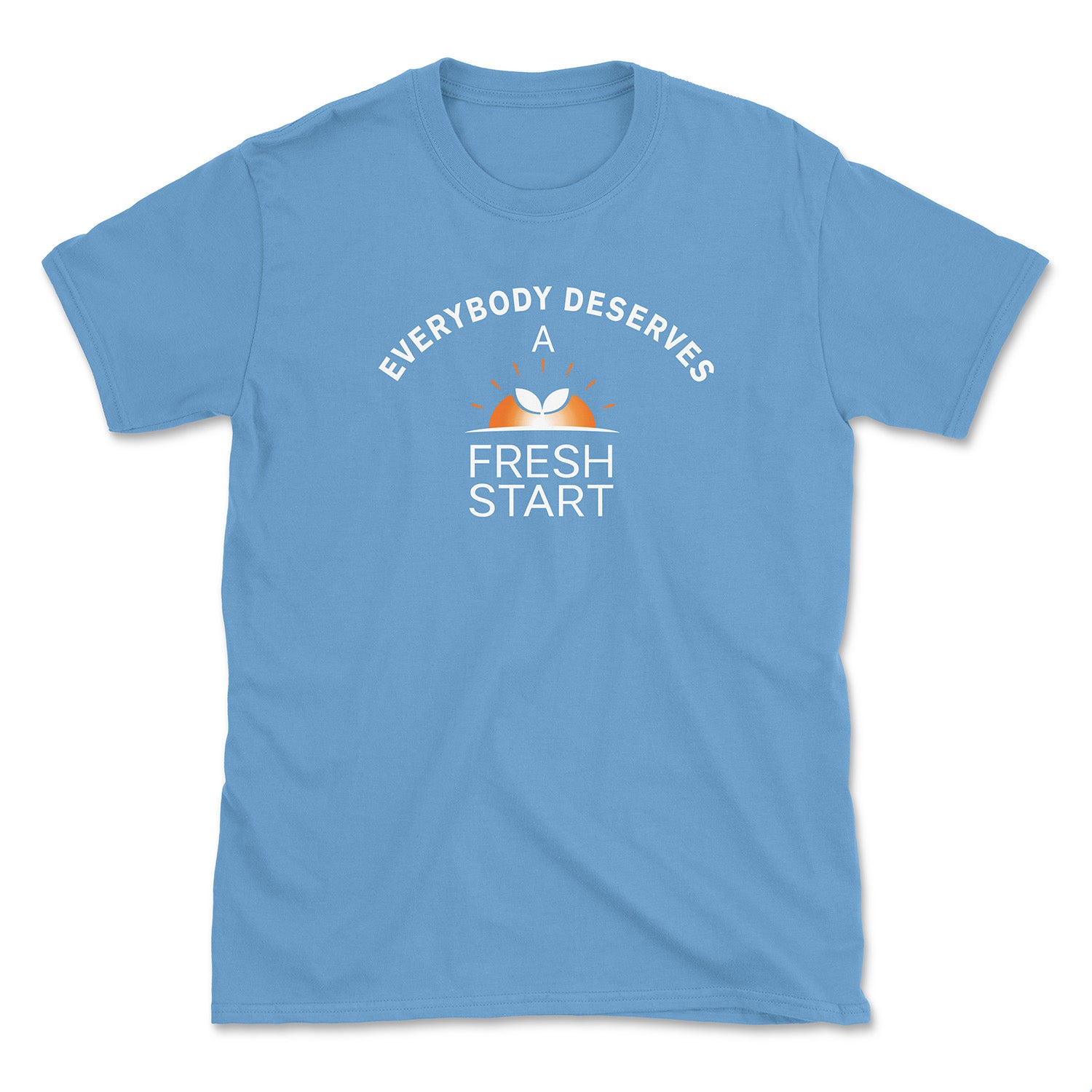 Blue t-shirt with motivational quote on a white background