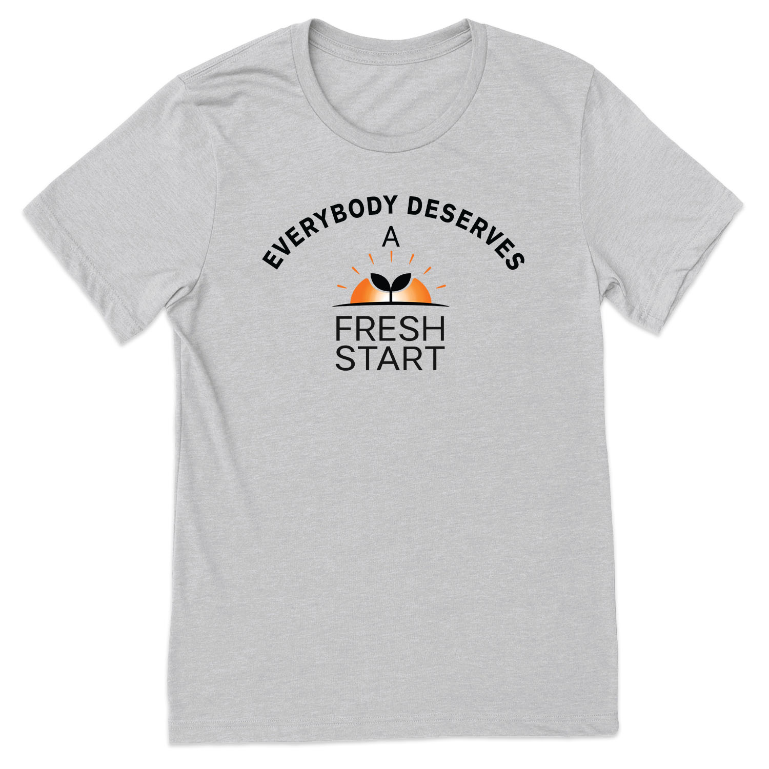 Gray t-shirt with motivational quote and graphic on a white background
