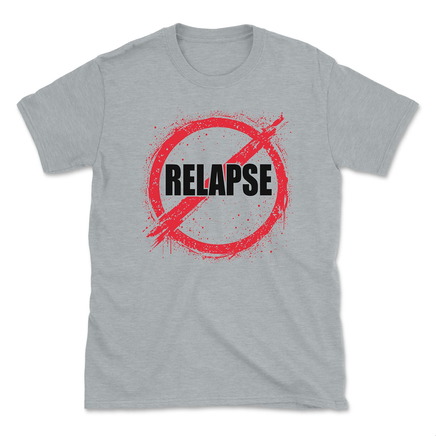 Gray t-shirt with 'No Relapse' graphic design on a white background
